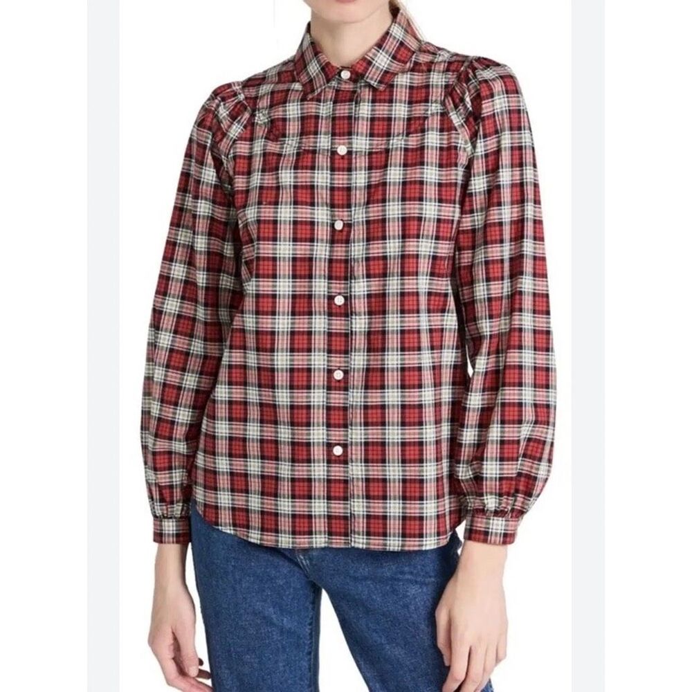 Alex Mill 100% cotton swiss dot blouse plaid women's size large